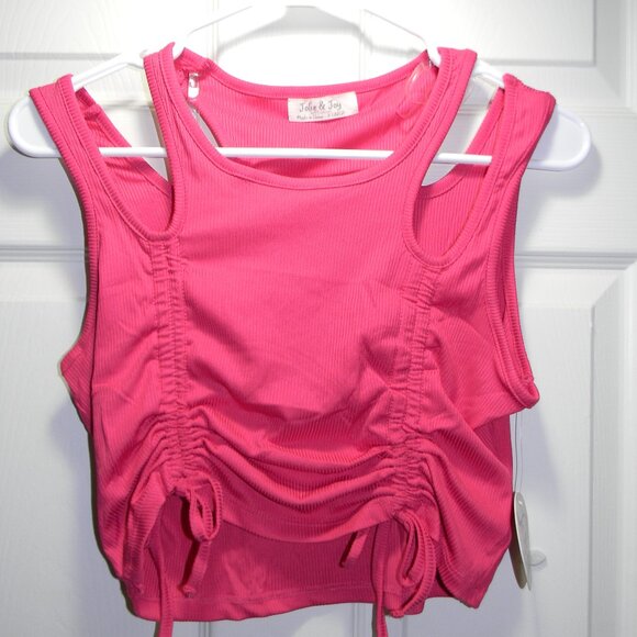 Jolie & Joy Set of 2 Rouched Halter Crop Tank NWT Juniors XL Yoga Biking NWT - Picture 4 of 9